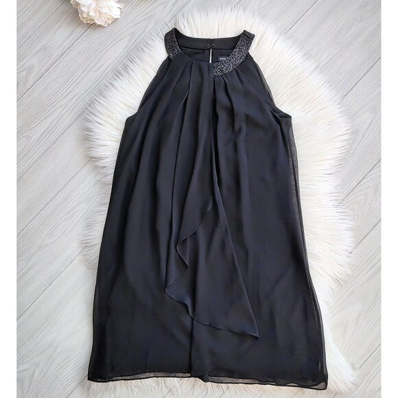 Black Shift Cocktail Dress Chiffon Sparkle A-line Swing 6 White House Mini - Picture 13 of 15